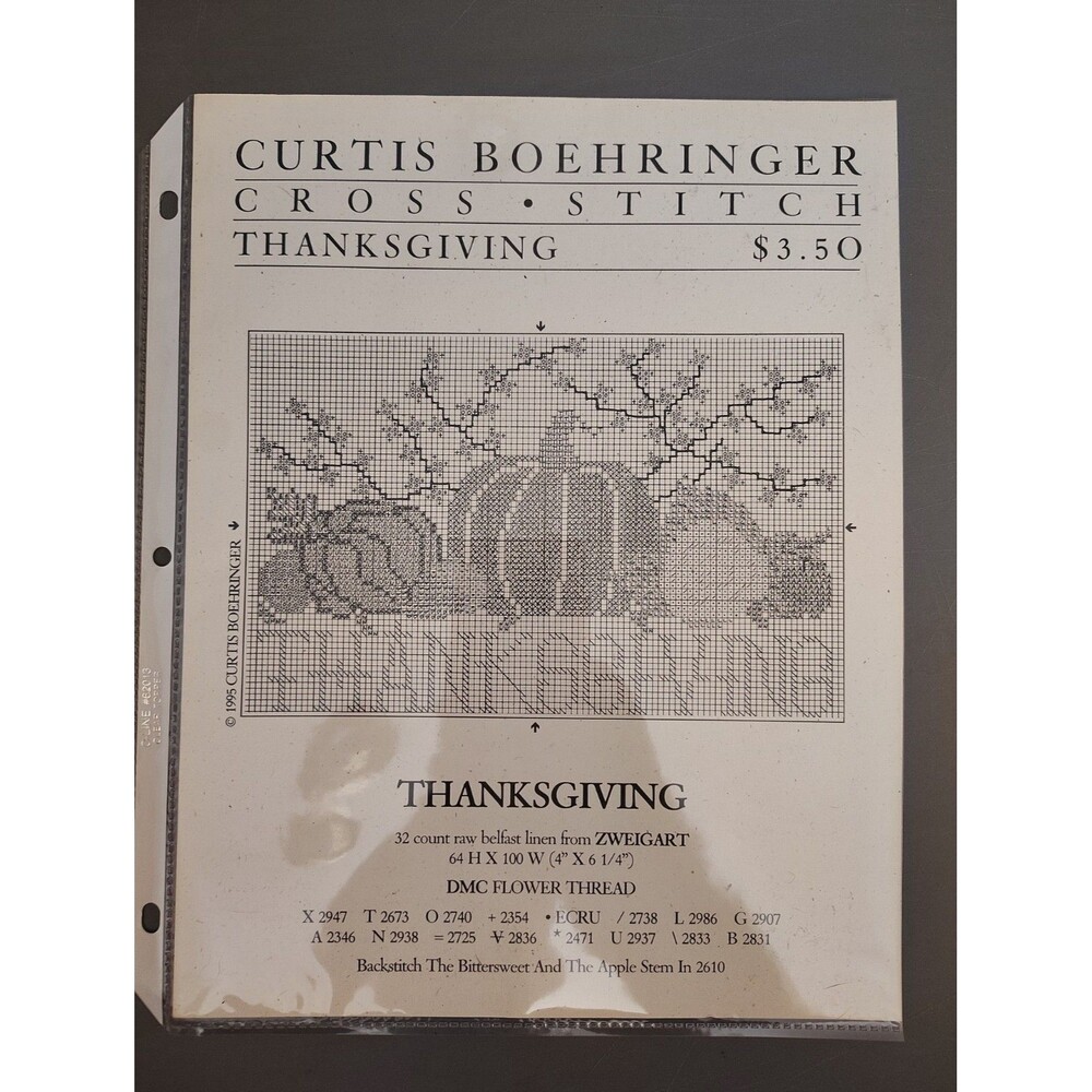 Curtis Boehringer THANKSGIVING Cross Stitch Pattern Leaflet Autumn Fall Pumpkin